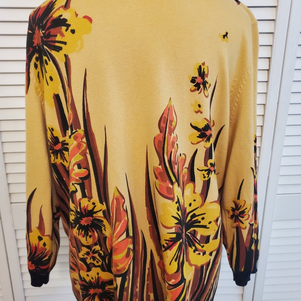 Bob Mackie Wearable Art Gold Floral Fall Sweater, Size Large - Picture 4 of 8